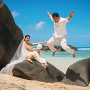 Filipino couple jumping